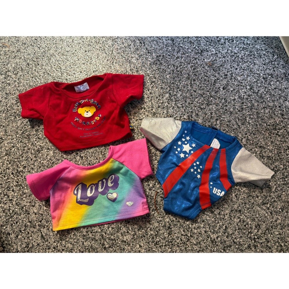Build-a-Bear Workshop Clothing Lot 3pc USA Leotard Rainbow Love Red Logo Tee